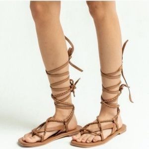 FREE PEOPLE Positano Womens Wrap Sandals Strappy Flat Brown Leather  EU 37.